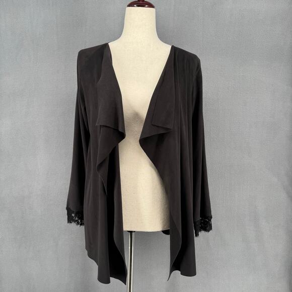 Pain de Sucre Faux Suede Waterfall Open Front Jacket OS Black Witchy Lagenlook - Picture 1 of 11